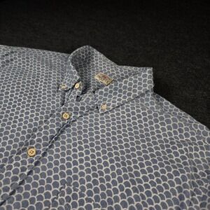 Faherty Indigo Dyed Short Sleeve Button Down Shirt Scallop Print Men's XXL